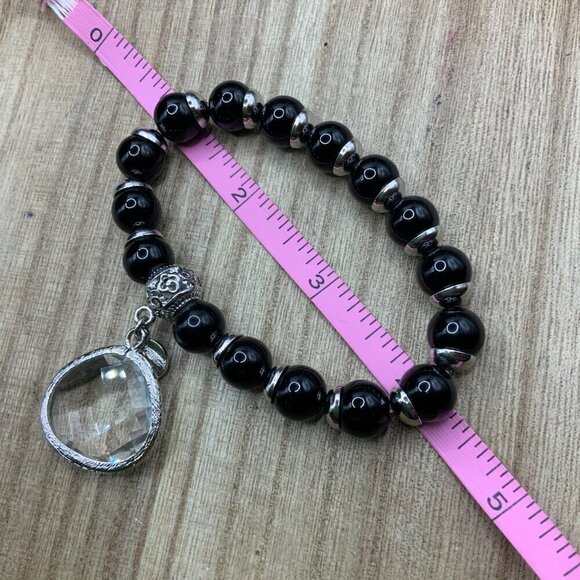 Chico's Crystal Silver Tone Black Faceted Stretch Bracelet - Picture 6 of 6